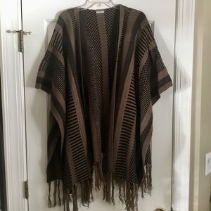 ECOTE brown tan fringe sweater wrap OS